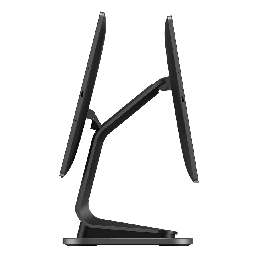 The same Sunmi T3 Pro from the side, with the cashier screen and the customer-facing screen mounted back to back